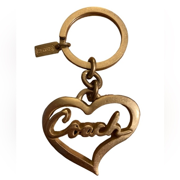 Coach Accessories - COACH Keychain Heart w/ Coach Logo Brushed Gold Handbag Charm Retired RARE NWOT